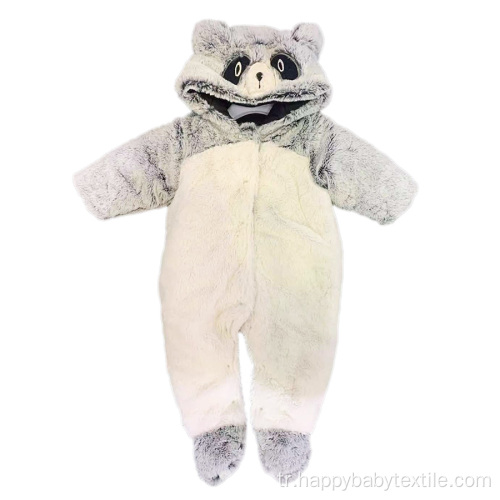 % 100 polyester hayvan tasarımı kapüşonlu bebek romper